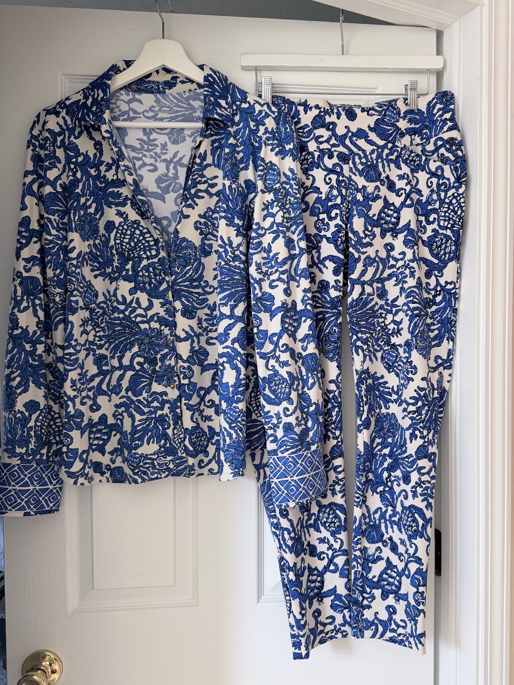Lilly Pulitzer Pant Set Luxletic Deeper Coconut Ride with Me Print Size 10 & XL